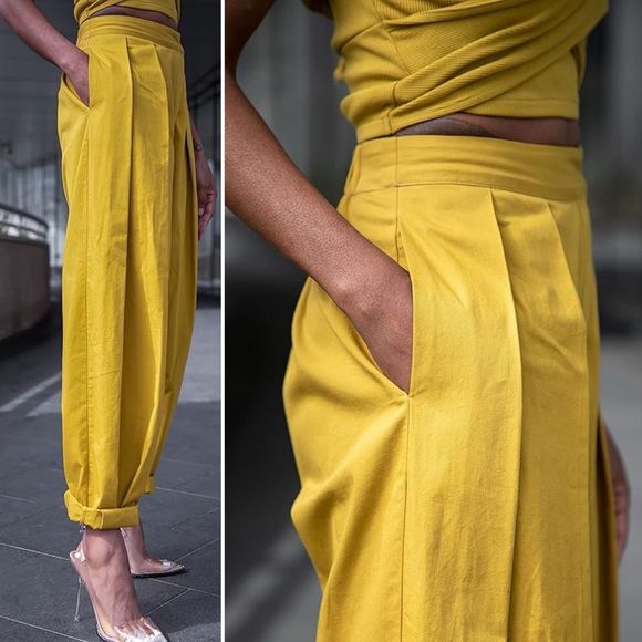 NEW Signed Blake x the Drop Sculpted Pleated Pull-on Pants 00 Citronelle Tapered - Picture 6 of 7